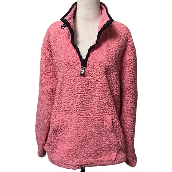 PINK Victoria's Secret Tops - Victoria’s Secret PINK pink Sherpa Quarter-Zip Pullover